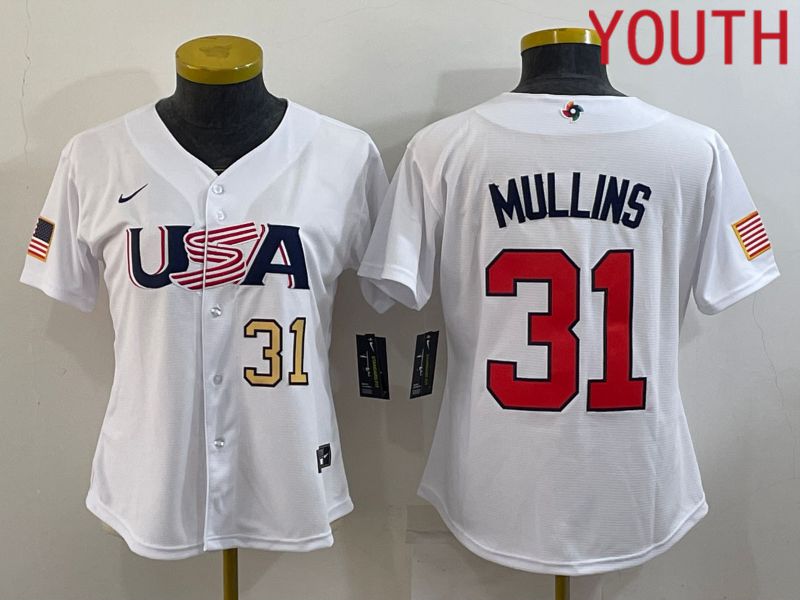 Youth 2023 World Cub USA #31 Mullins White MLB Jersey4->youth mlb jersey->Youth Jersey